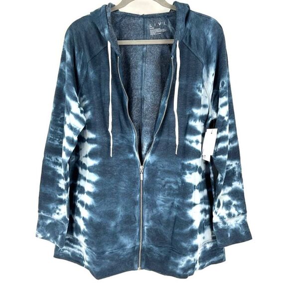 Lane Bryant LIVI Zip Front Tie Dye Hoodie Blue and White Size 14 / 16 NWT - Picture 16 of 16
